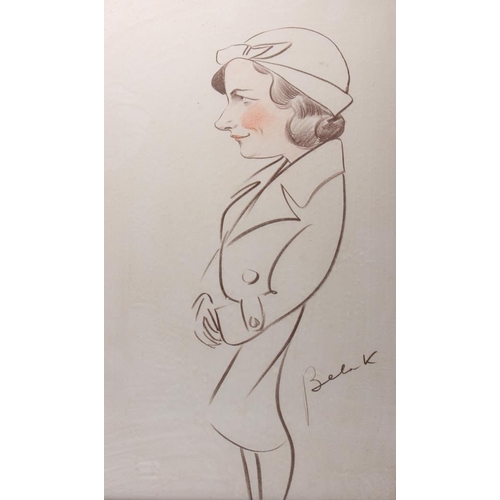 464 - Bela K?: a crayon portrait of a woman in a trench coat, 21 1/2