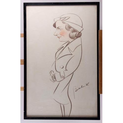 464 - Bela K?: a crayon portrait of a woman in a trench coat, 21 1/2