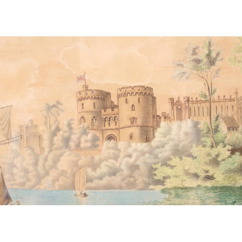 466 - A 19th century English Naive School watercolour: watercolour view of Windsor Castle from the Thames,... 