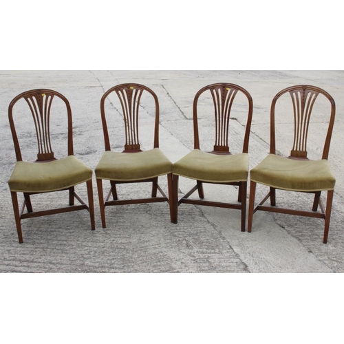 638 - Four George III design standard dining chairs with stuffed over seats, on square taper stretchered s... 