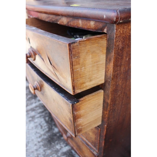 550 - A 19th century bowfront chest of two short and three long drawers with knob handles, on splay bracke... 