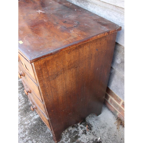 550 - A 19th century bowfront chest of two short and three long drawers with knob handles, on splay bracke... 