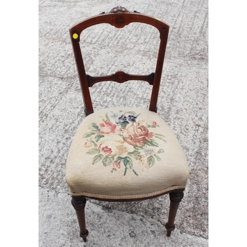 605 - A bentwood armchair, another similar with drop-in seat, and a bedroom chair with needlepoint seat