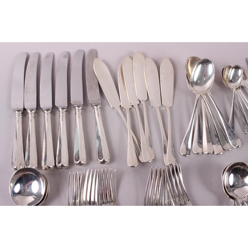 350 - A silver rattail part table service for six with fish eaters and silver handled knives, 83oz weighab... 