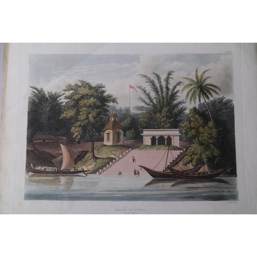 414 - T Sutherland: a set of three hand-coloured aquatints, Indian city views, unframed