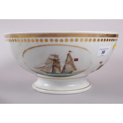 50 - An English punch bowl, decorated floral sprays and ships, and a quantity of plates, various