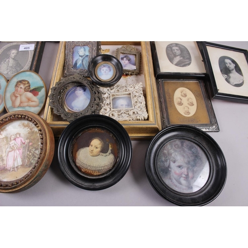 405 - A collection of framed miniature prints, various