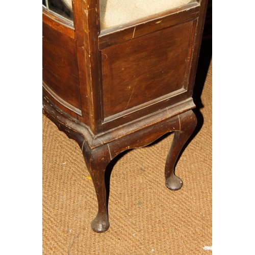 494 - A late 19th century walnut double bowfront display cabinet enclosed leaded glazed doors, on cabriole... 