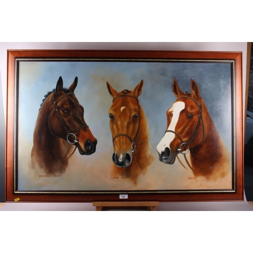 492 - Phil Clark, '06: and oil on canvas triple horse portrait, 