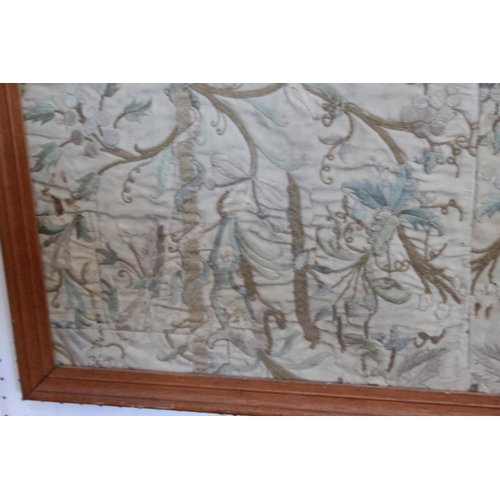 196 - A panel of 18th century? silk embroidered scroll and flower work, 26