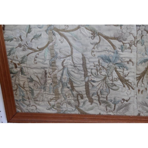 196 - A panel of 18th century? silk embroidered scroll and flower work, 26