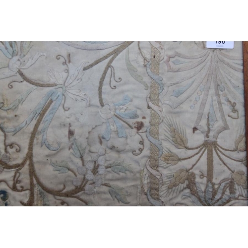 196 - A panel of 18th century? silk embroidered scroll and flower work, 26