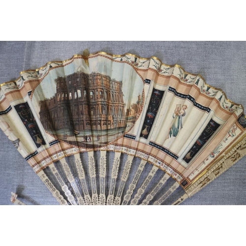 236 - A collection of late 19th century and later Continental fans with pasted decoration (damages)