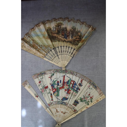 236 - A collection of late 19th century and later Continental fans with pasted decoration (damages)