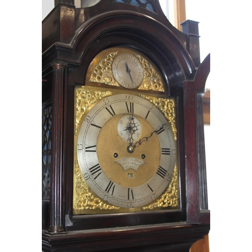 578 - A late Georgian mahogany long case clock with arch top dial, silver chapter ring, date window and se... 