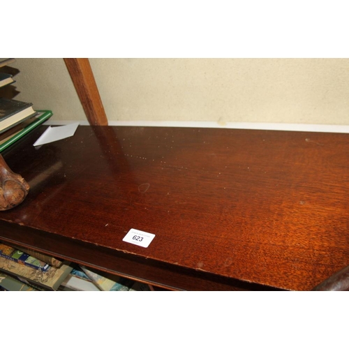 623 - An early 20th century mahogany low open bookcase, fitted adjustable shelves, on block base, 90