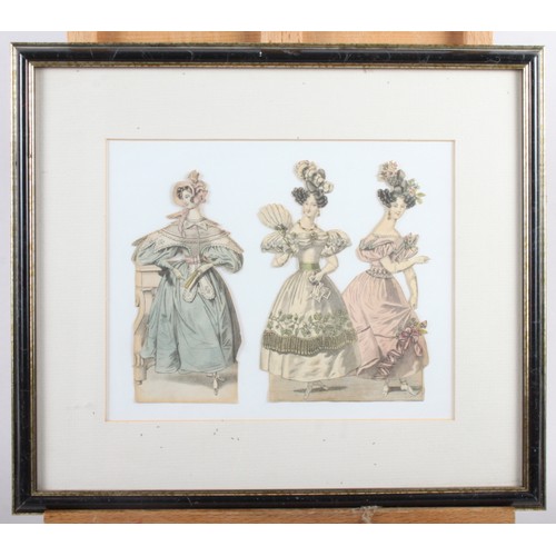 330 - After R Westall: a pair of prints, woman in a wood, in gilt strip frames, three fashion plate prints... 