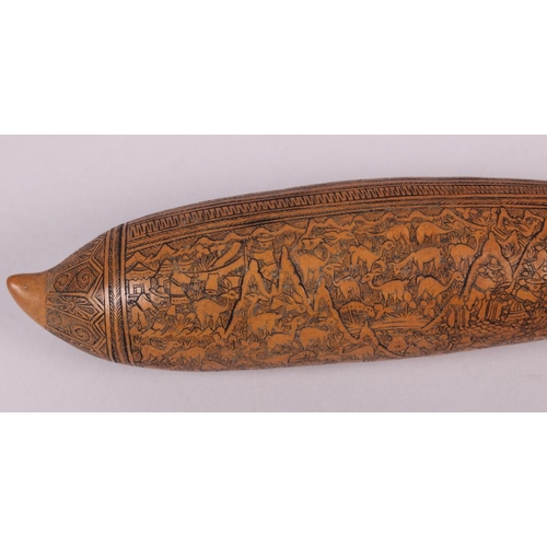 204 - A Quechua engraved gourd with Andean landscape and figures dancing, 13