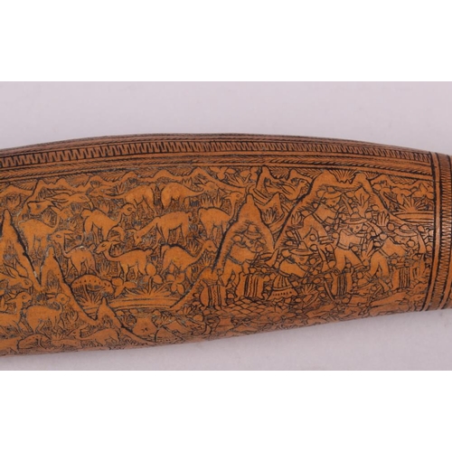 204 - A Quechua engraved gourd with Andean landscape and figures dancing, 13