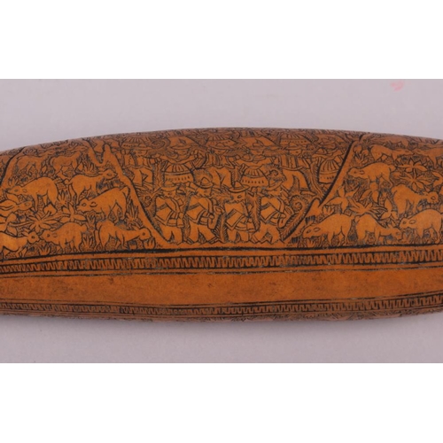 204 - A Quechua engraved gourd with Andean landscape and figures dancing, 13