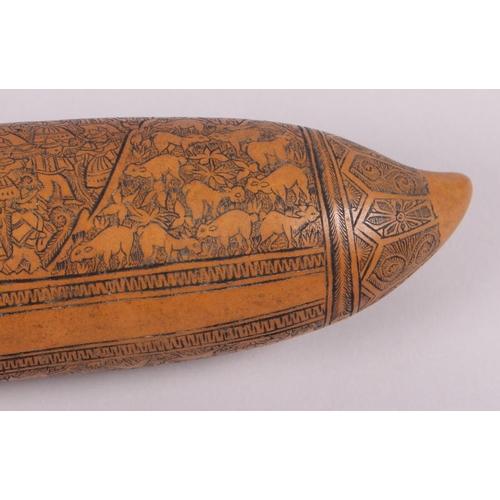 204 - A Quechua engraved gourd with Andean landscape and figures dancing, 13