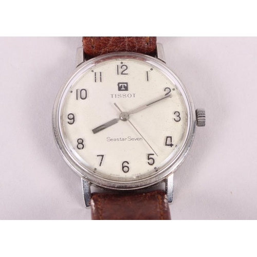 288 - A stainless steel cased Tissot wristwatch with silvered dial and Arabic numerals, on leather strap