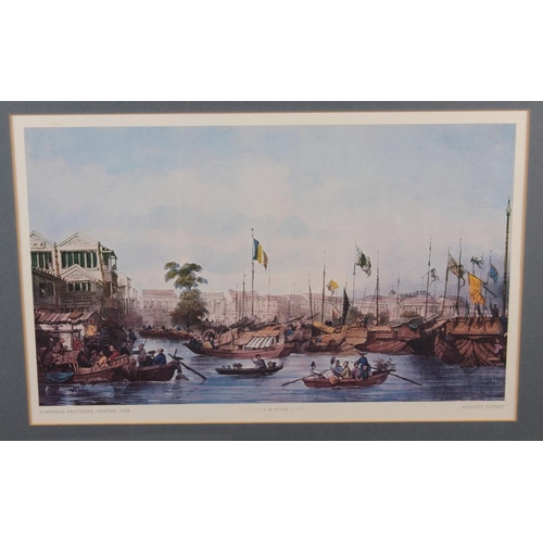 336 - After Auguste Borget: eight prints, various scenes of Macau, Hong Kong and others, in gilt frames