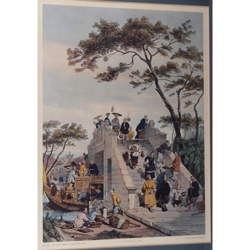 336 - After Auguste Borget: eight prints, various scenes of Macau, Hong Kong and others, in gilt frames