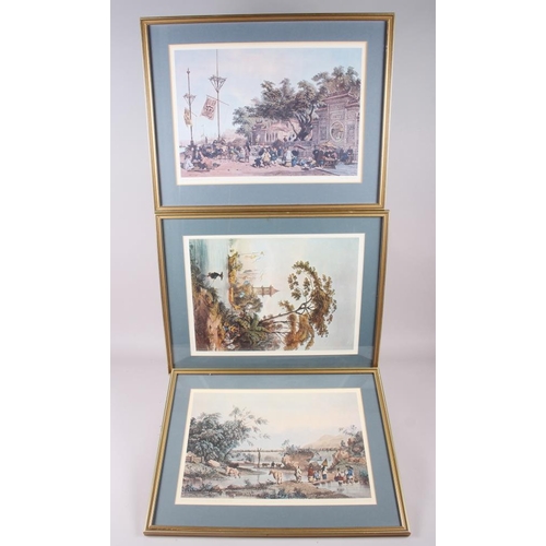 336 - After Auguste Borget: eight prints, various scenes of Macau, Hong Kong and others, in gilt frames