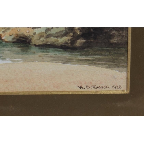 357 - W S Tomkin: watercolours, coastal rock pools, 7 1/2