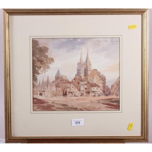 372 - Anne M Chan: a watercolour over pencil, Continental townscape with castle, 14