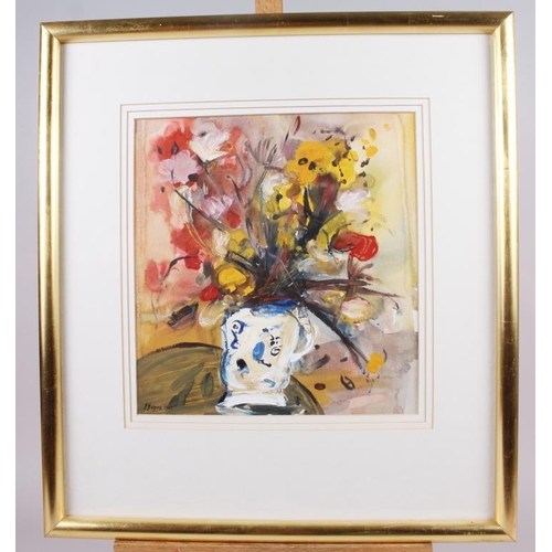 393 - John Forgan: gouache, still life, flowers in a vase, 11 1/2