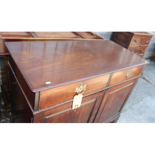 456 - A 19th century mahogany side cupboard, fitted two drawers over two doors, on bracket feet, 47