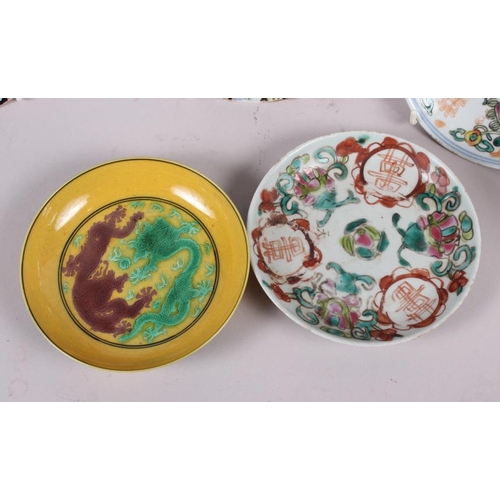 59 - Two Chinese millefiori decorated dishes (damages), dishes, vases and other items