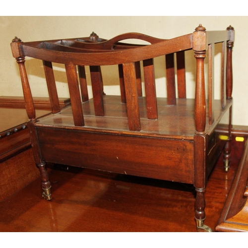 618 - A mahogany and banded canterbury, fitted one drawer, on turned and castored supports, 21