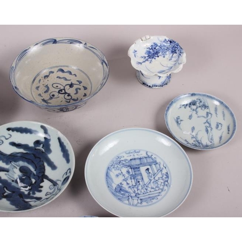 62 - A Chinese blue and white bowl with landscape, figure and floral decoration, 6 1/2