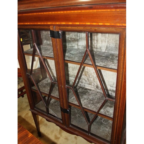 642 - An Edwardian mahogany and line inlaid display cabinet enclosed two ash glazed panel doors, on square... 