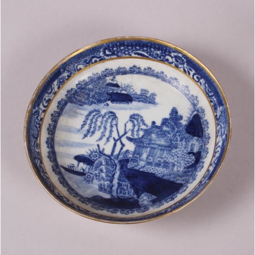 69 - A Chinese tea bowl decorated with cranes, three pieces of Chinese export blue and white china and an... 