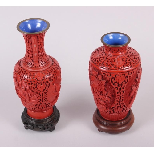 76 - A cinnabar lacquer baluster vase, 6 1/2