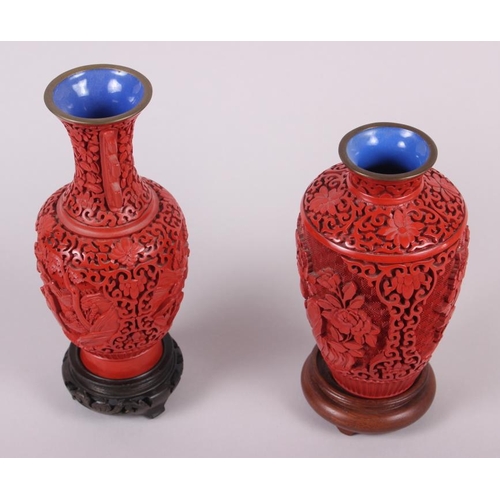 76 - A cinnabar lacquer baluster vase, 6 1/2