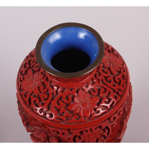 76 - A cinnabar lacquer baluster vase, 6 1/2