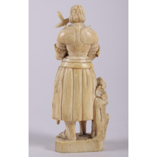 79 - A 19th century Dieppe ivory carving of a gentleman with two geese, on plinth base, 4 3/4