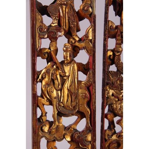 86 - Two Chinese carved gilt hardwood panels, immortals, 19