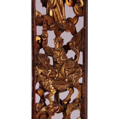 86 - Two Chinese carved gilt hardwood panels, immortals, 19