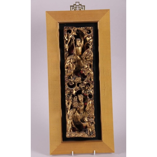 87 - A Chinese carved hardwood high relief spill holder and a similar panel, 11