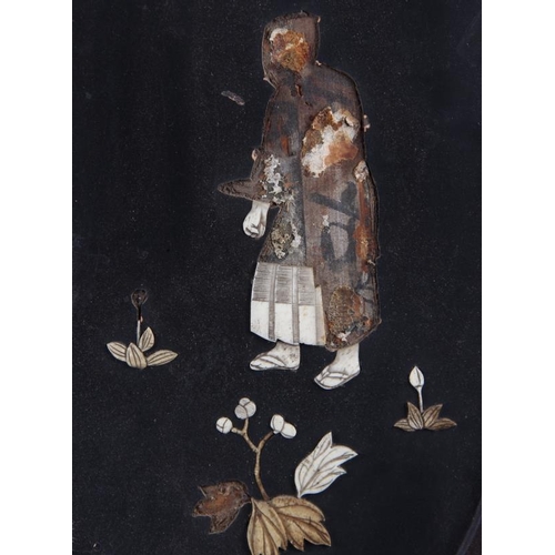 91 - A pair of Japanese inlaid panels, decorated figures