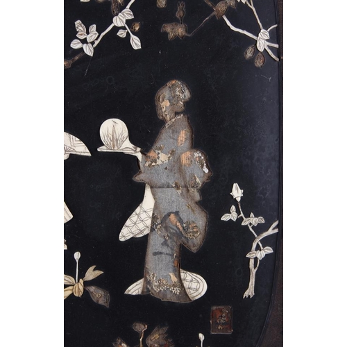 91 - A pair of Japanese inlaid panels, decorated figures