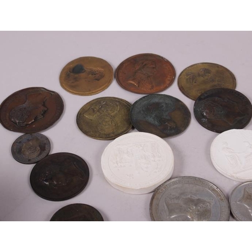 310 - A selection of bronze, silvered, gilt and plaster medallions, various