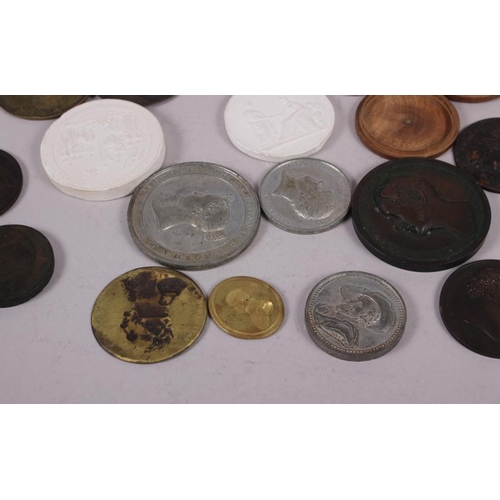 310 - A selection of bronze, silvered, gilt and plaster medallions, various