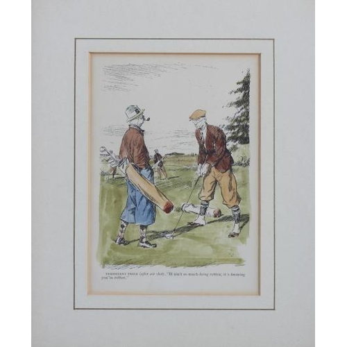 320 - Frank Reynolds: a set of five hand-coloured prints, golfing scenes, in strip frames COLLECT